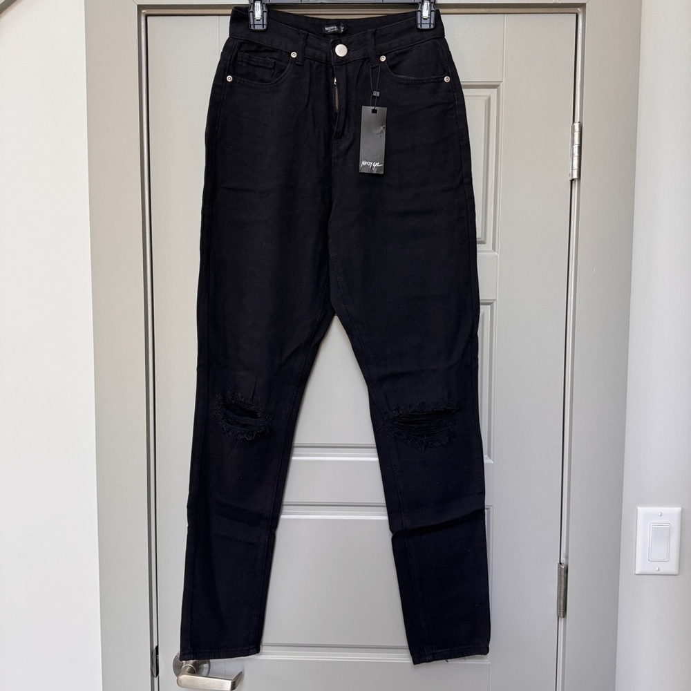 NWT NASTY GAL | Black Distressed High Rise Jeans Get Your Shread In the Game